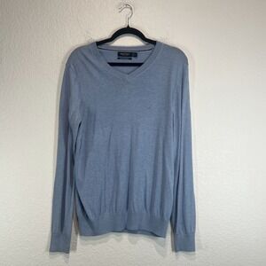 Nautica Luxury Performance Sweater Mens Medium Blue Cotton Tight Knit V Neck
